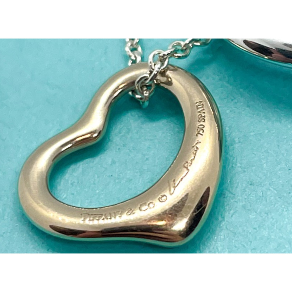 LARGE Tiffany & Co Elsa Peretti Double Open Heart Pendant Necklace 18k & Silver - Picture 6 of 13